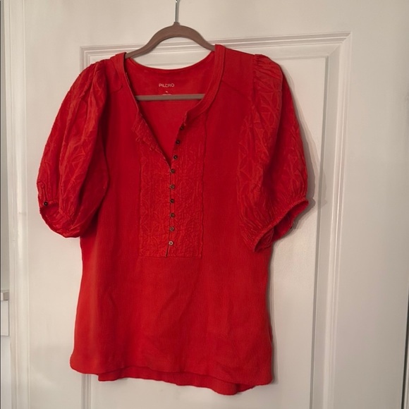 Anthropologie Pilcro Bella Henley Top Button Puff Sleeve Pullover Blouse​ - Picture 4 of 6